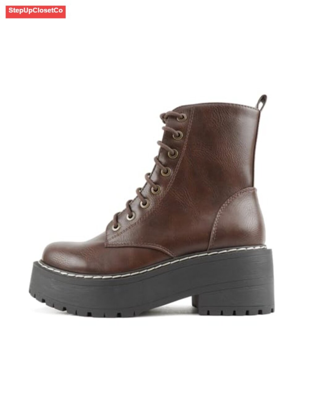 Women's Chunky Lug Sole Lace-Up Combat Ankle Boot with Side Zipper
